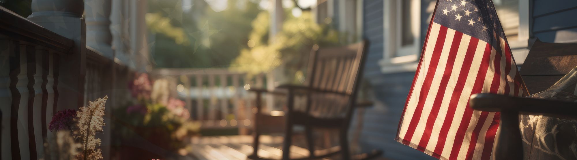 American porch with flag