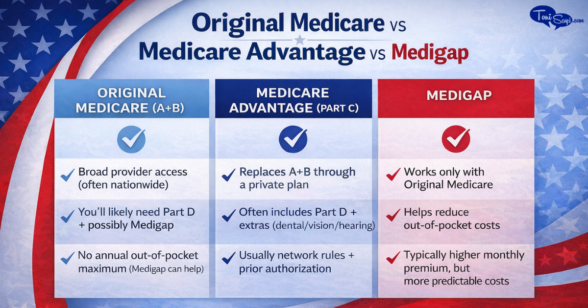 what's the difference between original medicare, medicare advantage, and medigrap infographic