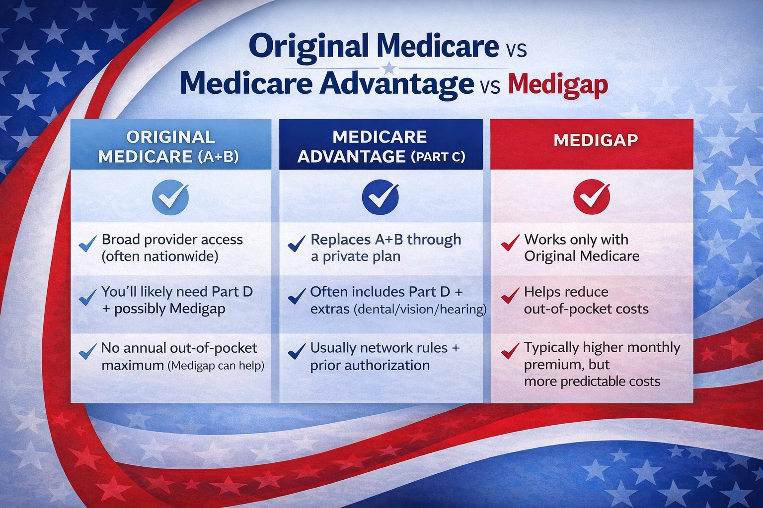 original medicare vs medicare advantage vs medigap insurance infographic on tonisays.com